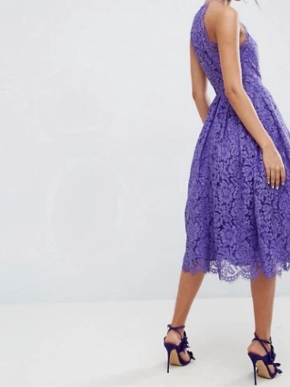 Asos Lace Pinny Scallop Edge Prom Midi Dress Purple US 12